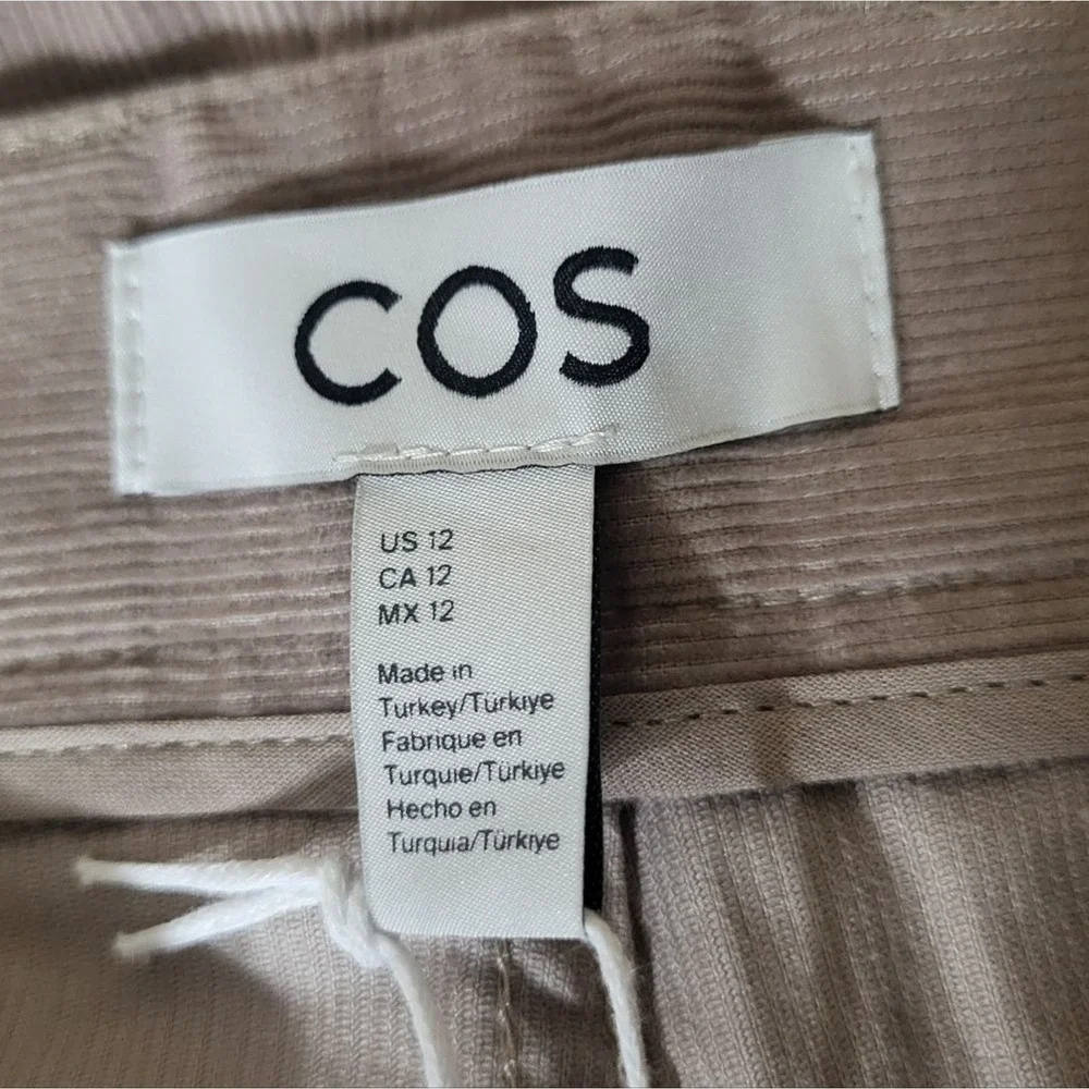 COS 12 New Womens Organic Cotton Corduroy Chino Pants Beige Straight High Rise - Picture 2 of 9